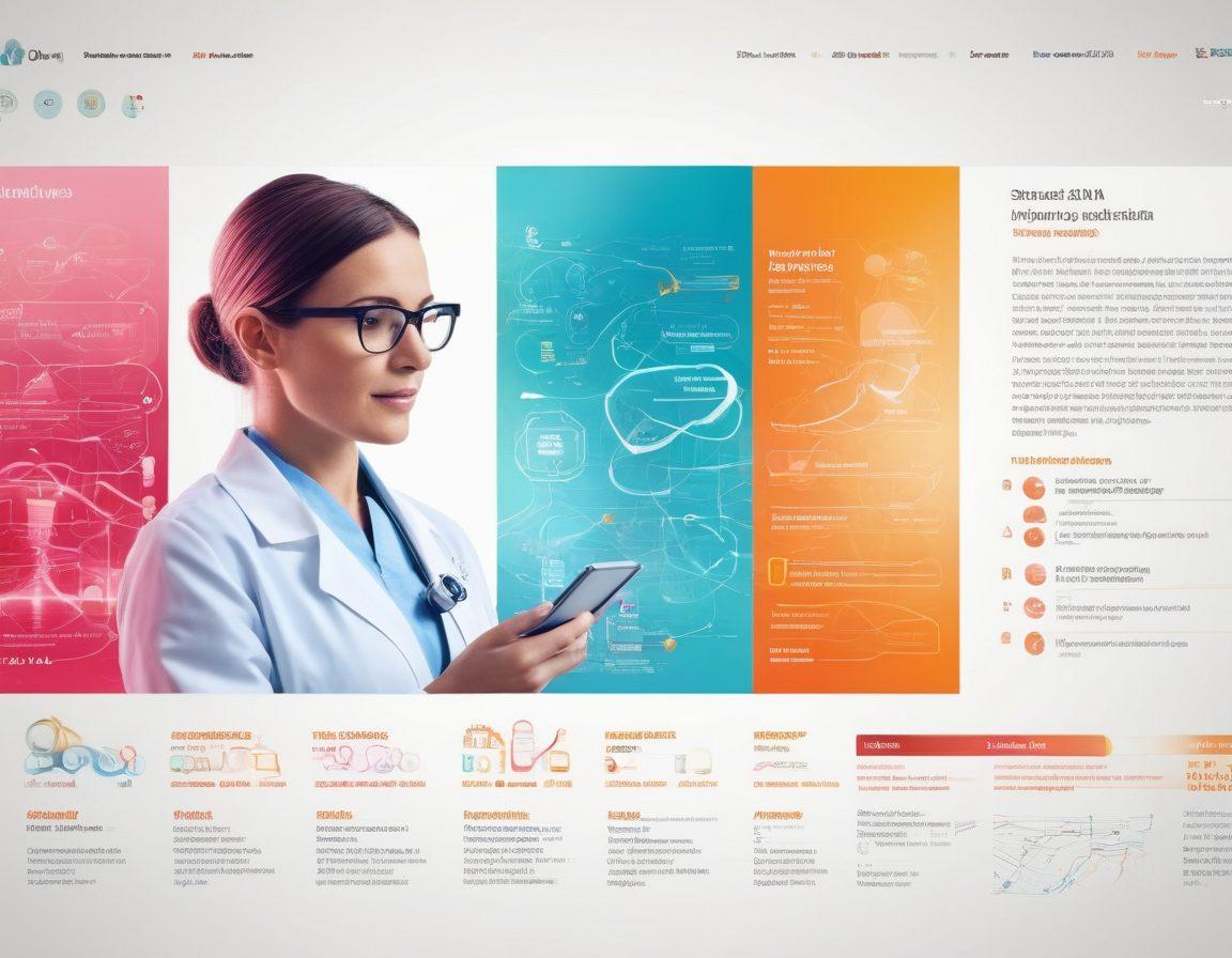 A modern, sleek digital news interface showcasing oncology innovations, featuring a bright, inviting color palette. Include images of scientists and doctors collaborating, medical equipment, and breakthroughs in cancer research. Incorporate icons representing health technology and improved patient outcomes. The background should imply progress with flowing data streams or an abstract representation of DNA. super-realistic. vibrant colors. white background.